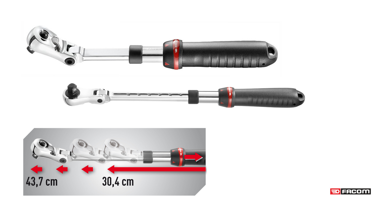 1/2" teleskooppiräikkä nivelellä / 304-437mm