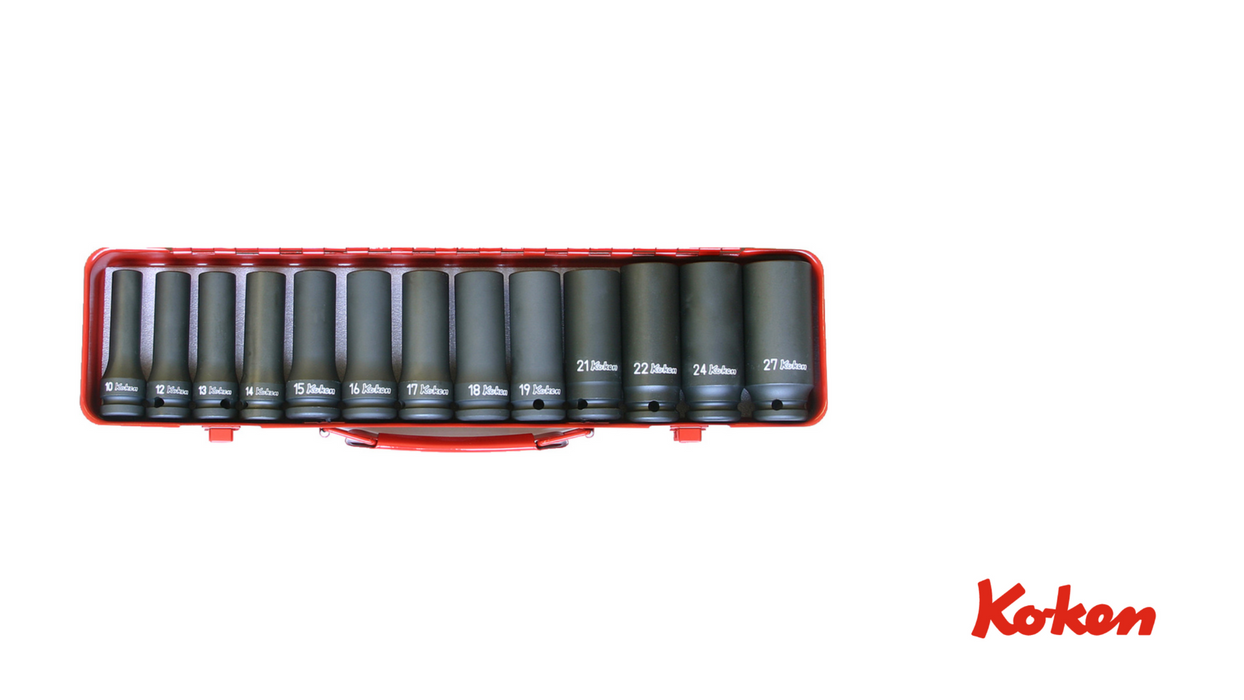 1/2" Voimahylsysarja / 13-osainen / 10-27mm / Pitkä