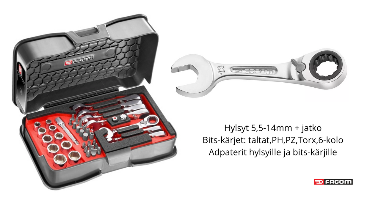 1/4" miniräikkäsarja + stubby räikkälenkit suunnanvaihdolla - Milliset