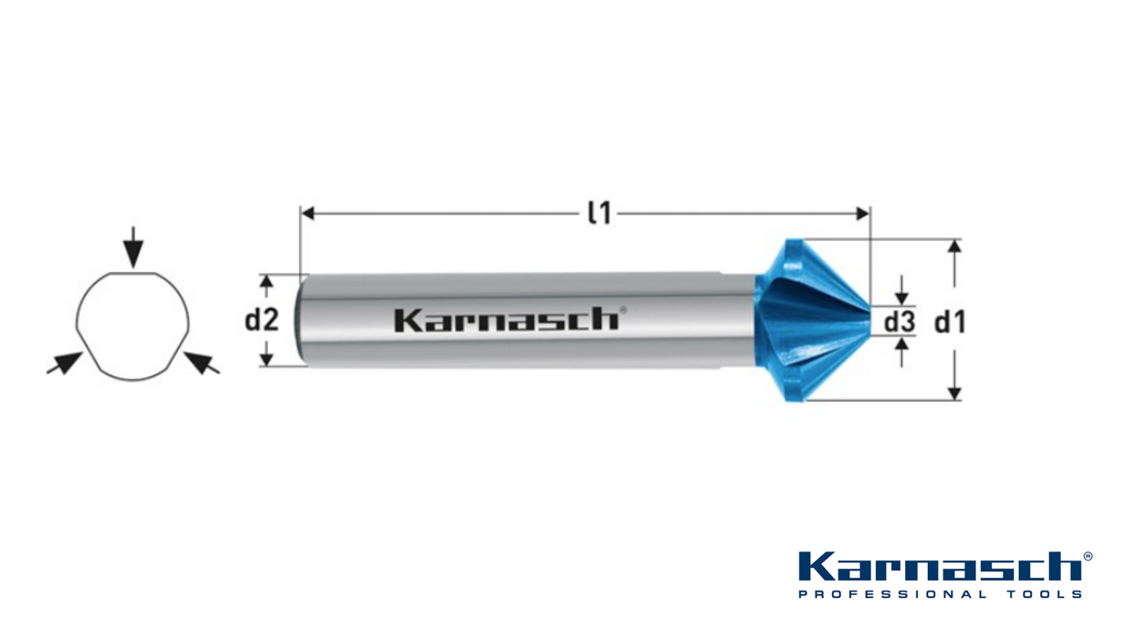 Kärkiupottimet 90° / HSS-XE + Blue-Tec-pinnoite / Unequal Pitch