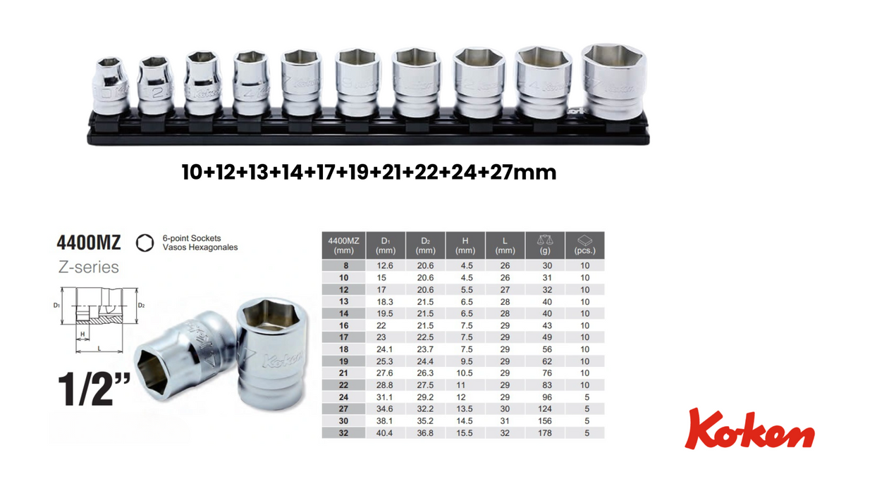Käsikäyttöiset hylsyt 1/2" Z-Series / 6-kulmainen