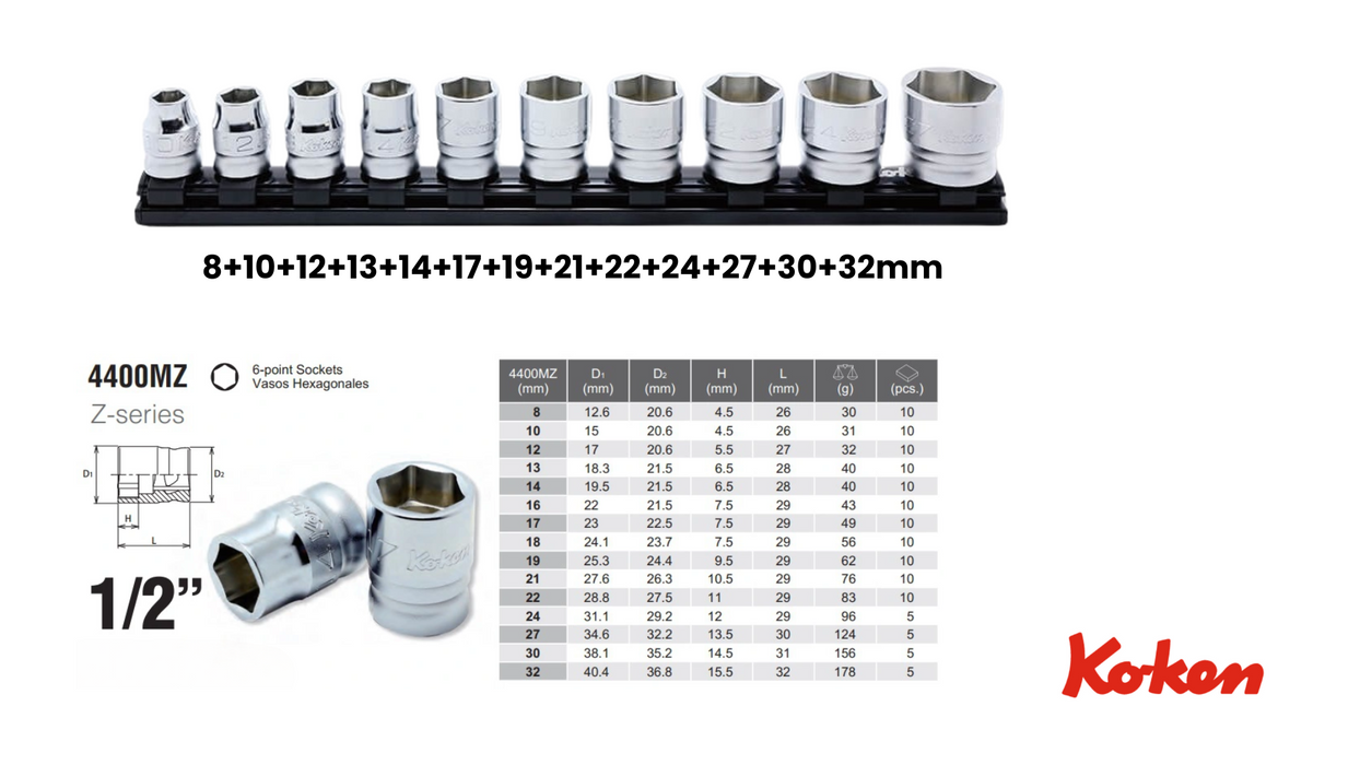 Käsikäyttöiset hylsyt 1/2" Z-Series / 6-kulmainen
