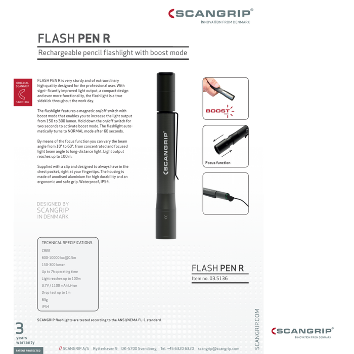 Scangrip taskulamppu LED FLASH PEN R - varaston optimointi