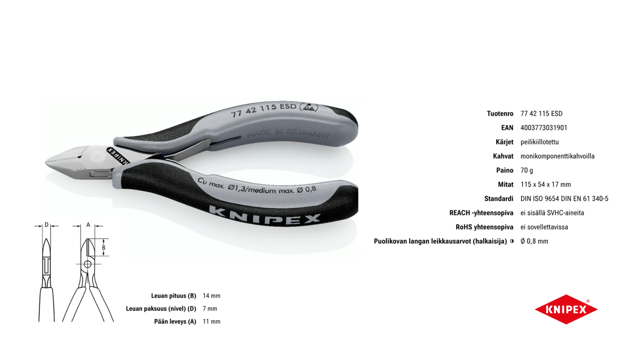 0-leikkaavat sivuleikkurit 115mm