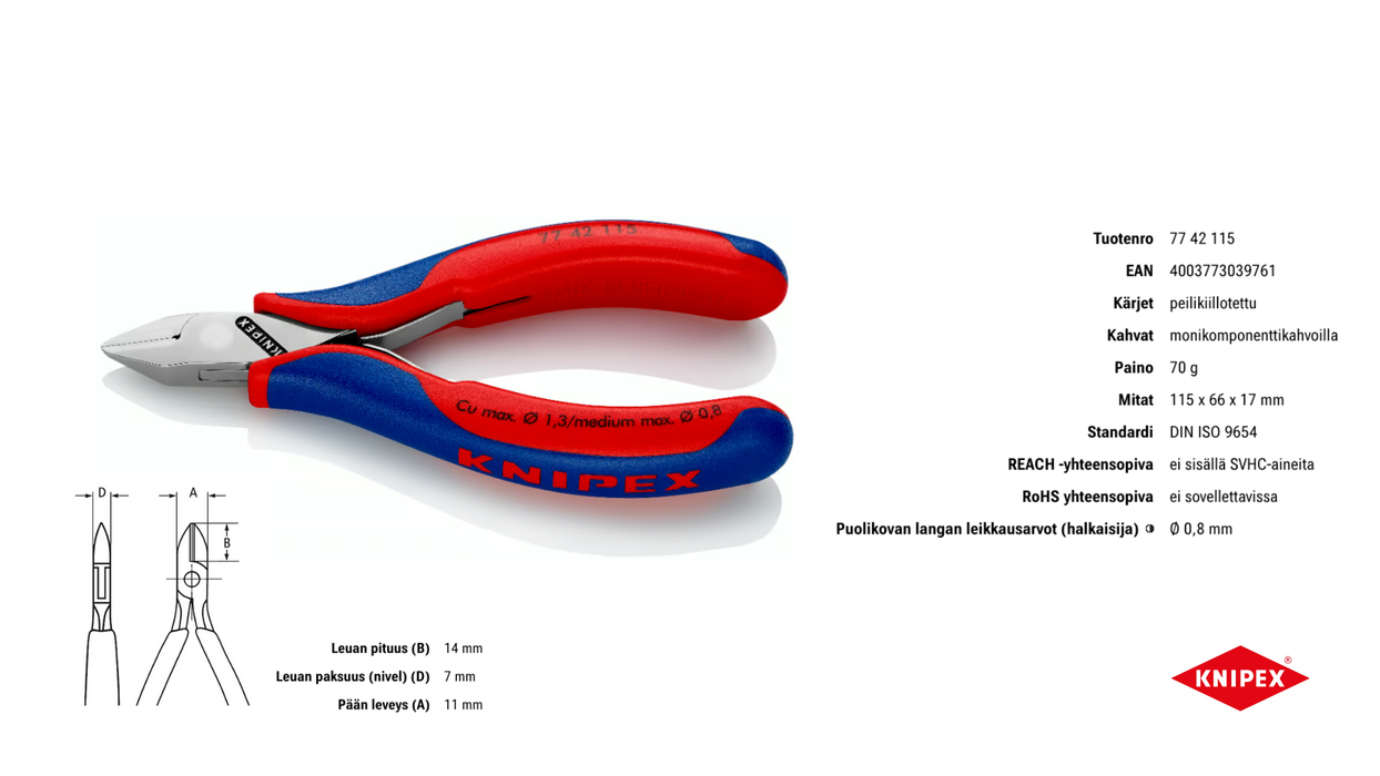 0-leikkaavat sivuleikkurit 115mm