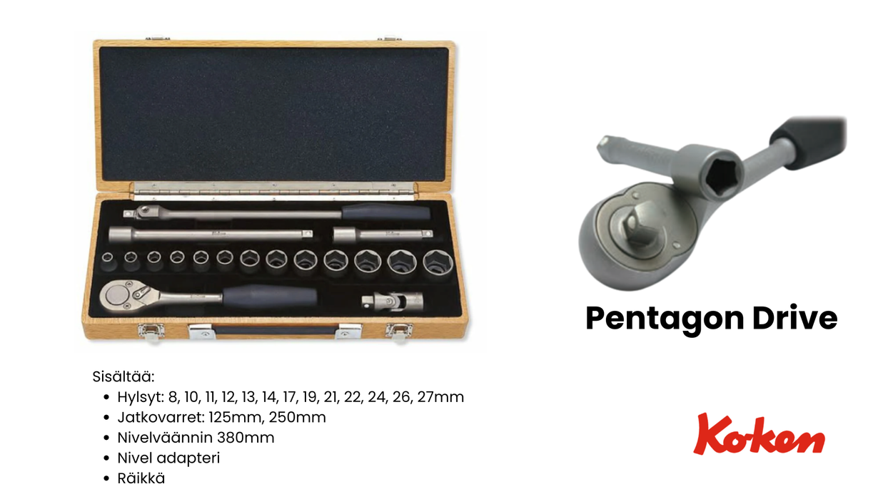 TITAN-Series hylsysarja 8-27mm - Pentagon drive ( 5-kulmainen väännin )