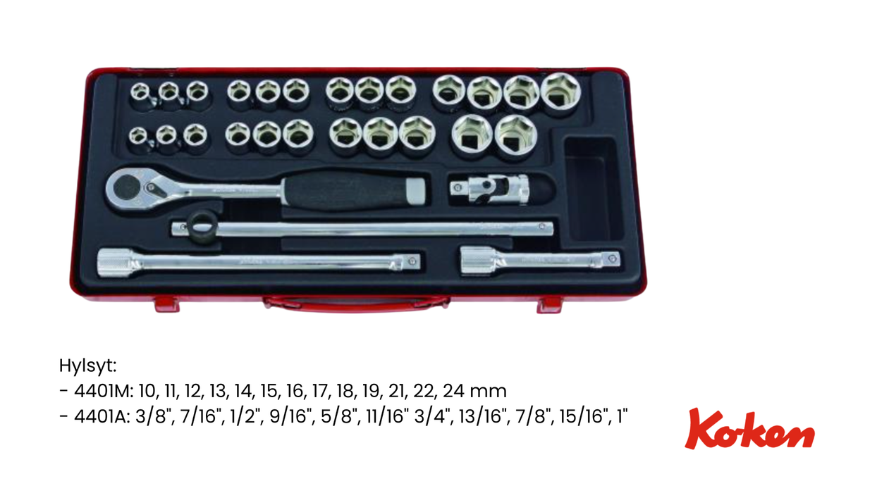 1/2" Räikkäsarja / 29-osainen / 10-24mm +  3/8"-1" -Esittelytuote