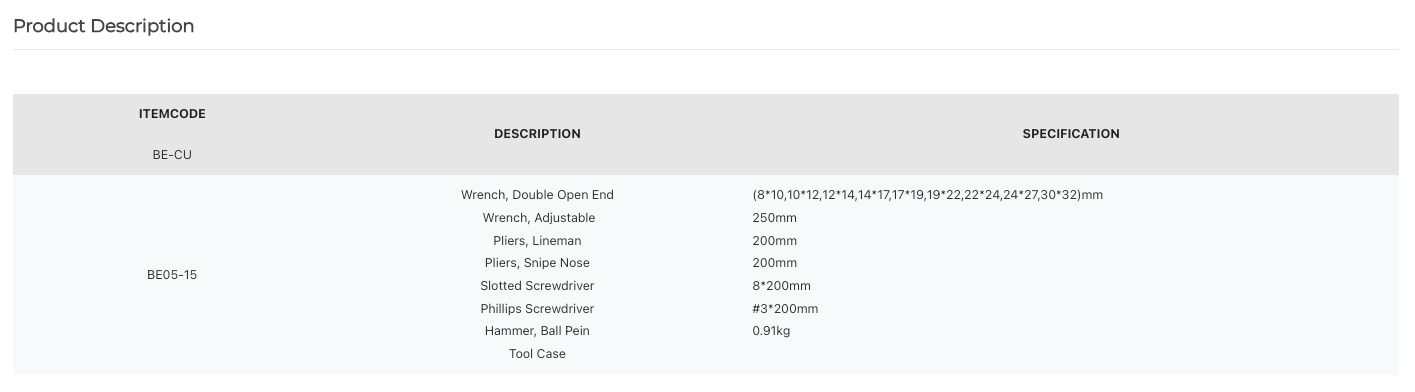 Non Sparking Tool Set BE05